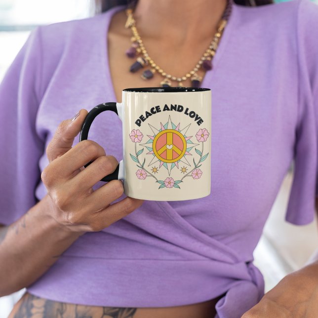 Mug Citation Paix & Amour Roses Rose Fleurs Feminine (Créateur téléchargé)