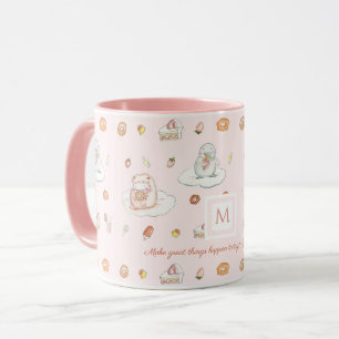 Mug Citation Pastel Sheep & Penguin Pink Monogram