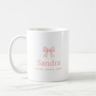 Mug Citation positive avec nom et ruban rose Gingham
