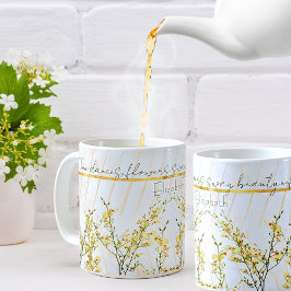 Mug Citation Romantique Blanc Doré Et Jaune Fleurs