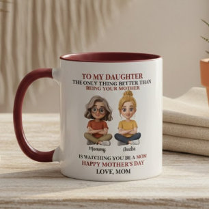 Mug Citation Rouge Cartoon Mère Fille Chaleureuse 