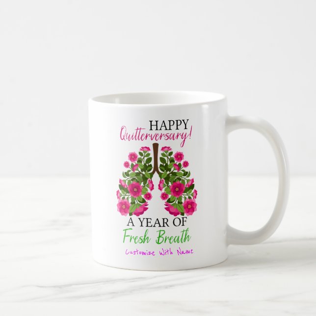 Mug Citation sans fumée de 1 an avec poumons floraux m (Droite)