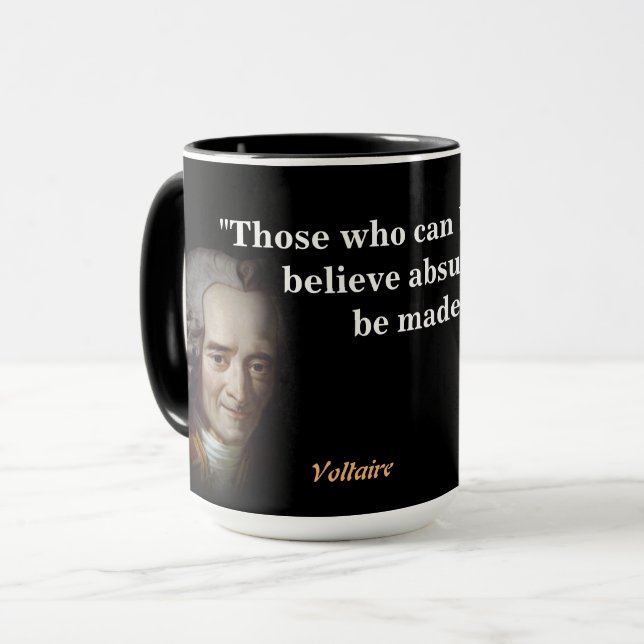 Mug Citation Voltaire Sur Les Absurdités Et Les Atroci (Devant gauche)
