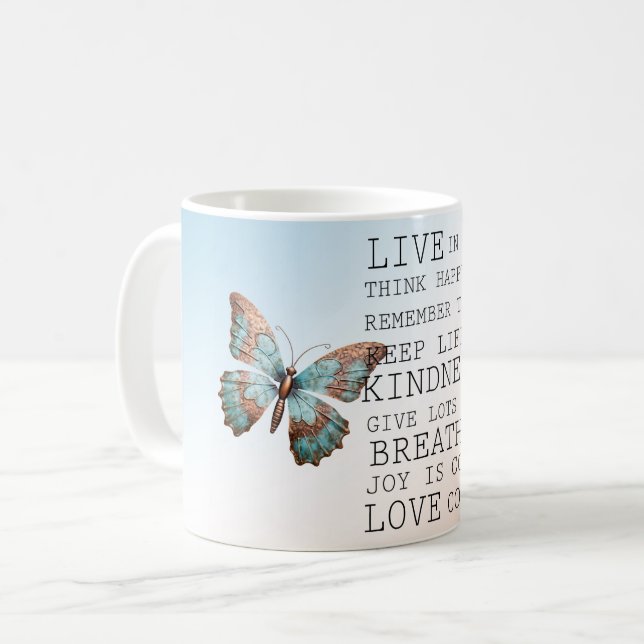 Mug Citations Inspirationnelles Aqua Rose Gold Butterf (Devant gauche)