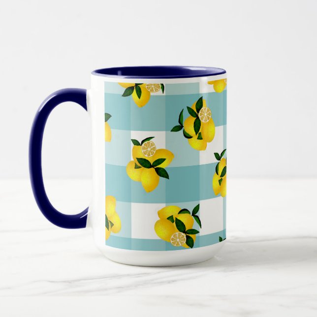 Mug Citron chic En vichy bleu (Gauche)
