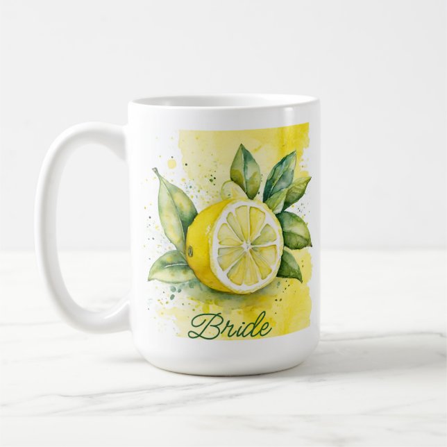 Mug Citron Citrus Jaune Fruit Joli Aquarelle Mariée (Gauche)