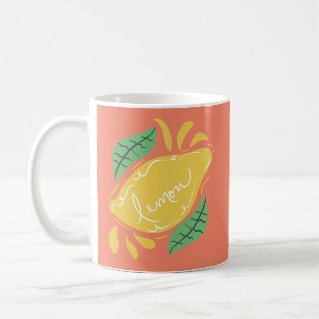 Mug Citron main dessinée Lettrage Citrus jaune vert (Gauche)