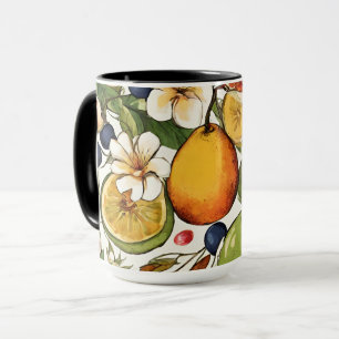 Mug Citrons méditerranéens, citrons et fleurs. Peints