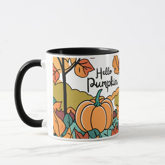 Mug Citrouille aquarelle : Célébrer la chute avec l'au (Gauche)