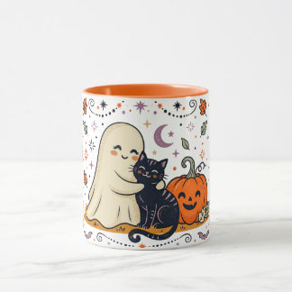 Mug Citrouille, Chat Noir et Fantôme de Halloween 