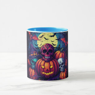 Mug Citrouille Crâne de Sucre Rose Halloween, Épouvant