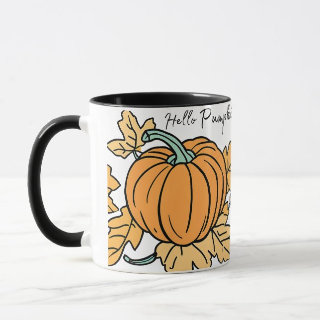 Mug Citrouille d'aquarelle Café et Feuilles d'automne  (Gauche)