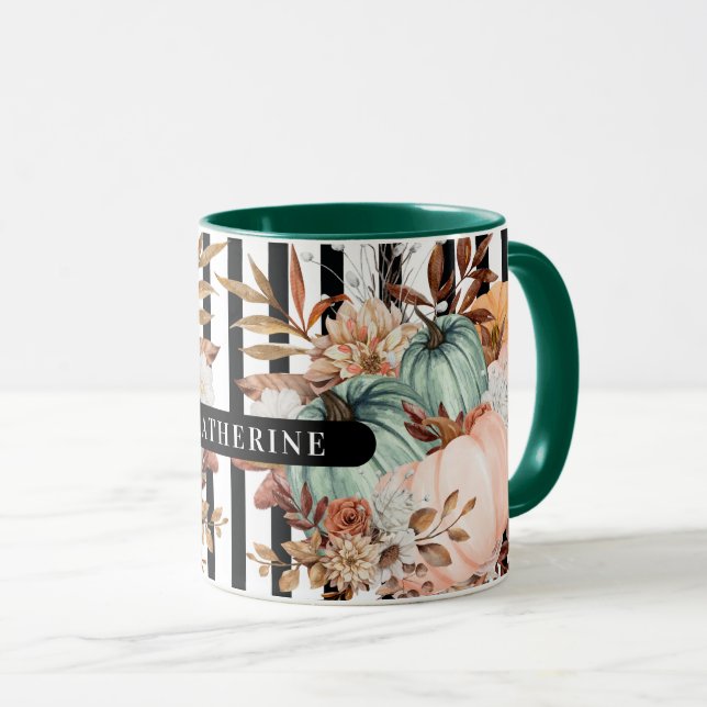 Mug Citrouille de automne - Bandes noires et blanches  (Devant droit)
