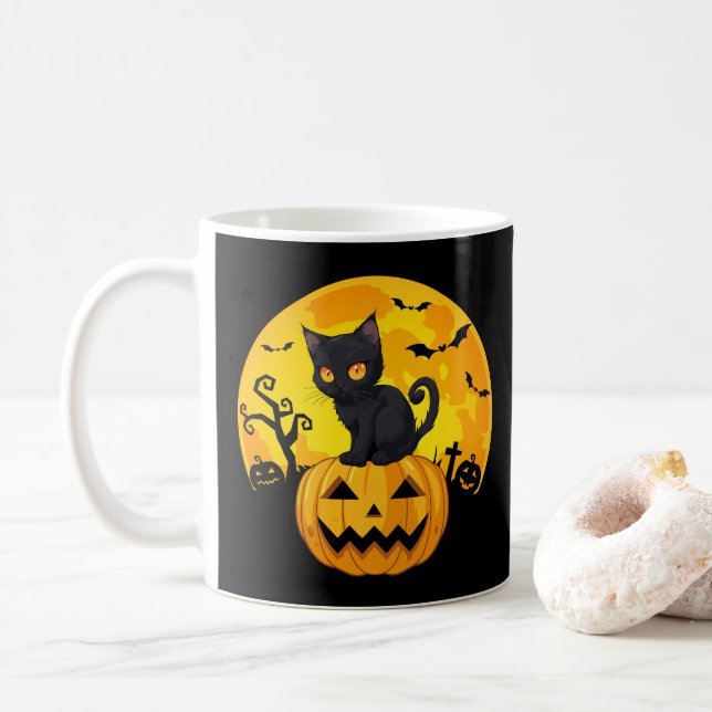 Mug Citrouille d'Halloween Chat Noir (Avec donut)