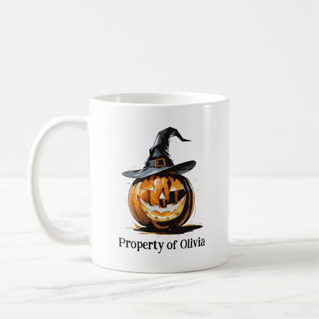 Mug Citrouille d'Halloween portant un chapeau de sorci (Gauche)