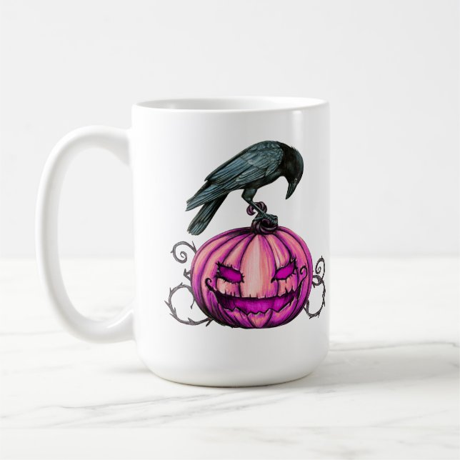 Mug Citrouille et corbeau d'Halloween gothique (Gauche)