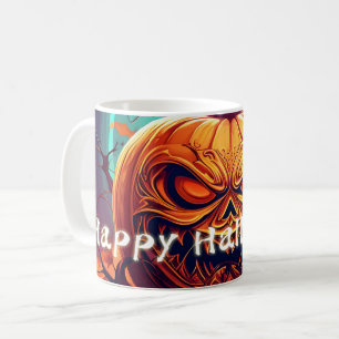 Mug Citrouille orange effrayante avec visage, Hallowee