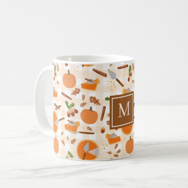 Mug Citrouille Pie Automne Motif Automne Monogramme in (Devant gauche)