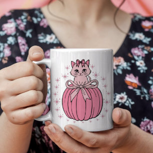 Mug Citrouille Rose Avec Chat Mignonne