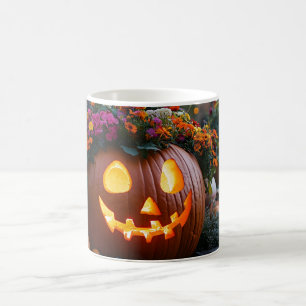 Mug Citrouilles d'Halloween sculptés décorés de fleurs