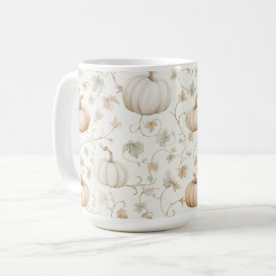 Mug Citrouilles Feuilles Orange Blanc