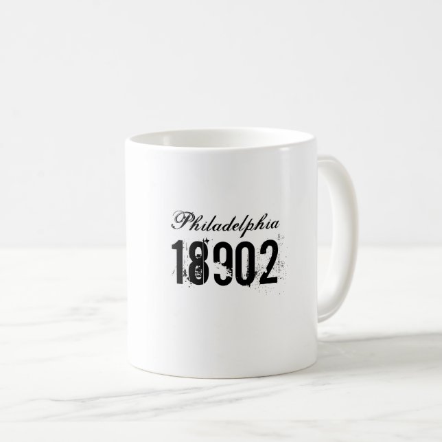 Mug City Zip Code Déplacement Cadeau Black White Café  (Devant droit)