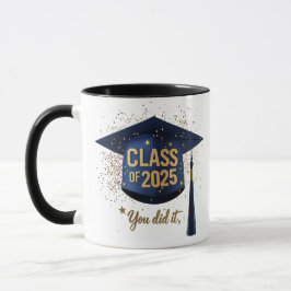 Mug Classe de 2025 - Bleu et or - Bouchon de fin d'étu