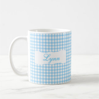Mug Classic Blue Gingham Personalized Name