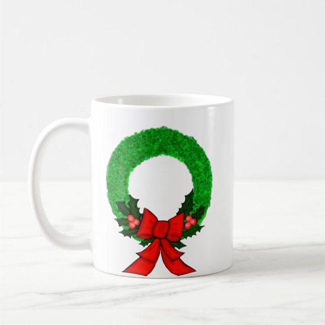 Mug Classic Christmas Wreath with Red Bow (Gauche)