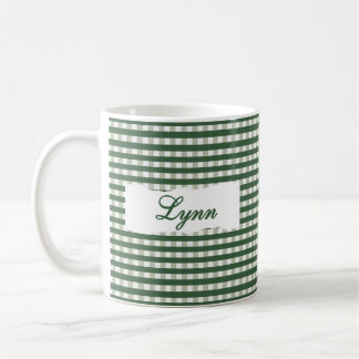 Mug Classic Green Gingham Personalized Name