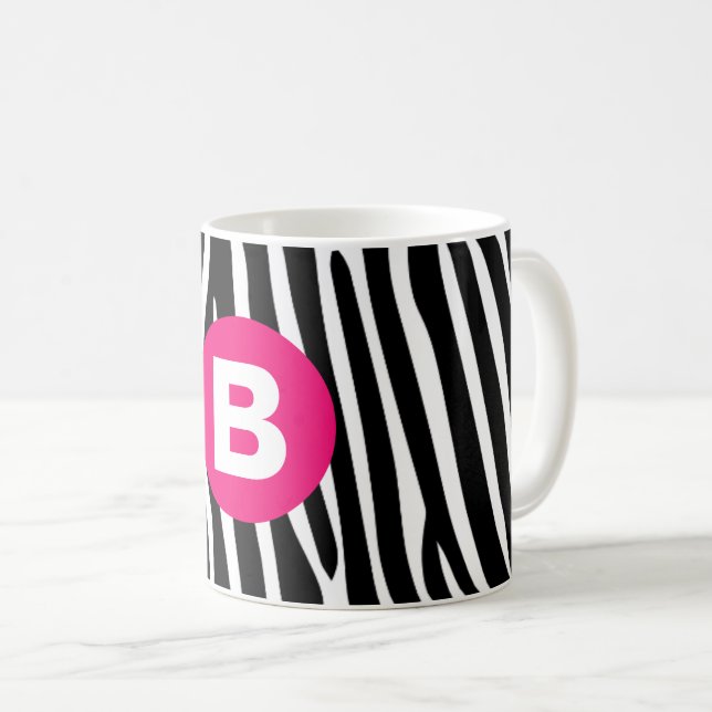 Mug Classic Zebra Stripes Bright Pink Monogram (Devant droit)