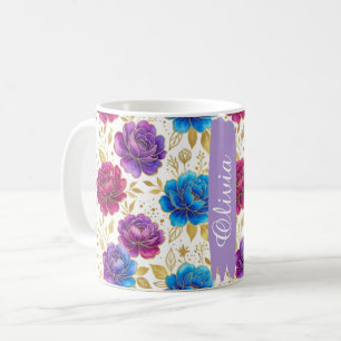 Mug classique 11oz à fleurs sur ton pastel personn