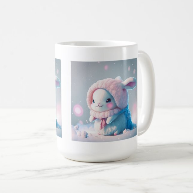 Mug classique lapin d'hiver, 15 oz (Devant droit)