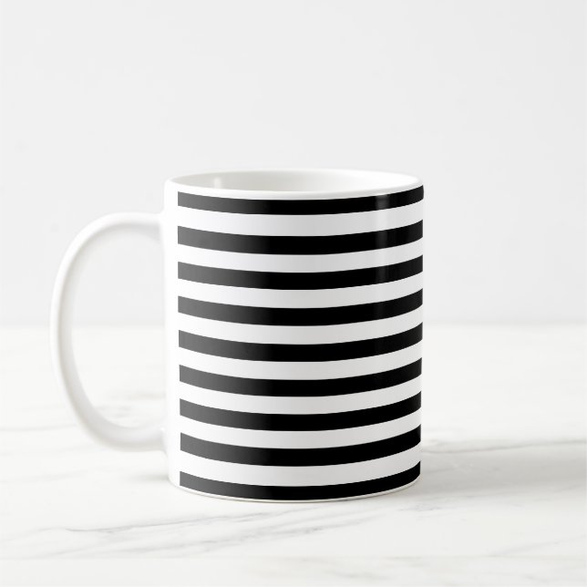 Mug Classique moderne noir et blanc Horizontal rayé (Gauche)