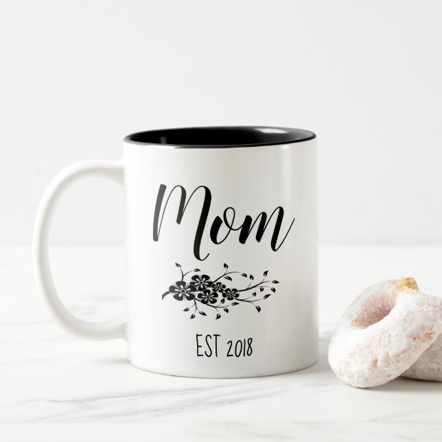 Mug classique noir blanc Floral maman (Avec donut)
