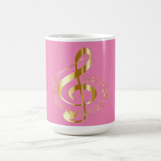 Mug Clé G d'or sur Musique rose