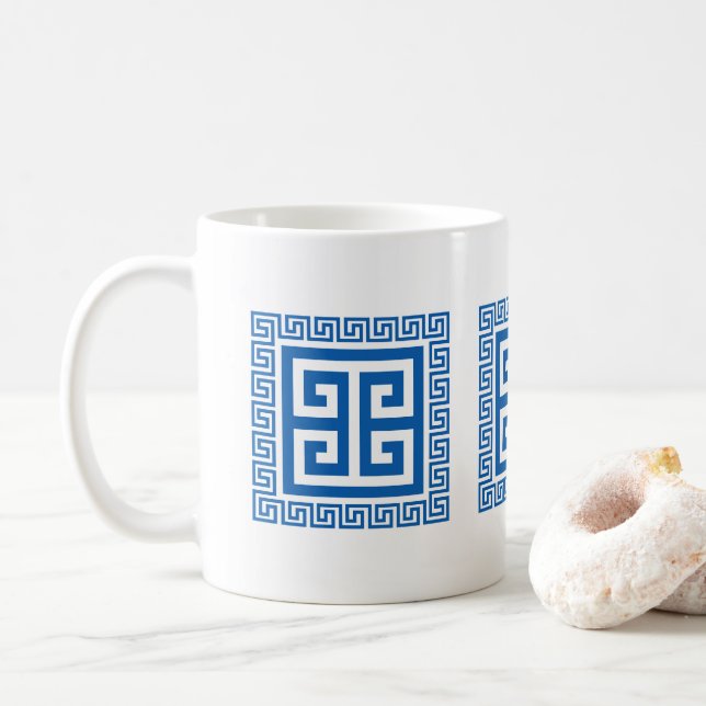 Mug Clé grecque Motif bleu et blanc (Avec donut)