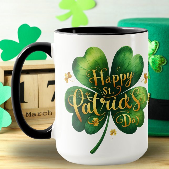 Mug Clic Four Leaf Clover Joyeux St Patrick's Day (Classic Four Leaf Clover Happy St Patrick's Day Mug)