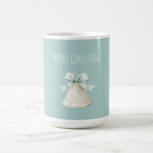 Mug Cloche de Noël crème joli nœud bleu