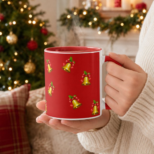 Mug Cloches dorées rouges et Noël de houx (Créateur téléchargé)