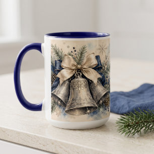 Mug Clochettes de Noël élégantes en argent aquarelle