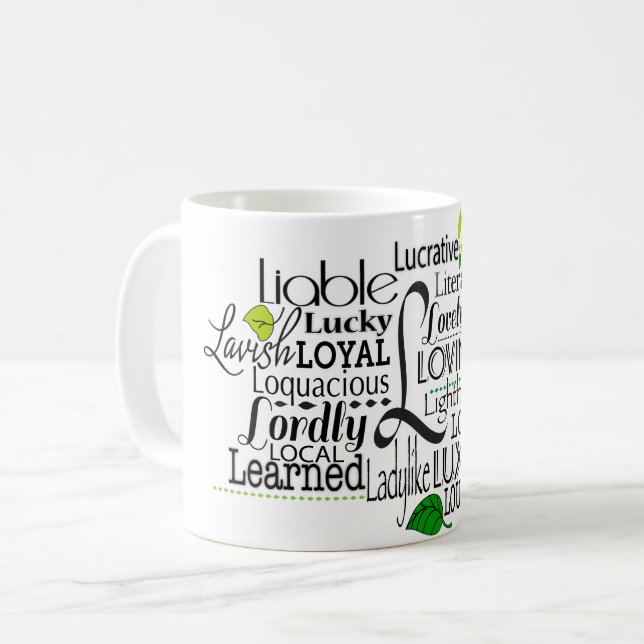 Mug Cloud Word Adjectif commençant par la lettre L (Devant gauche)