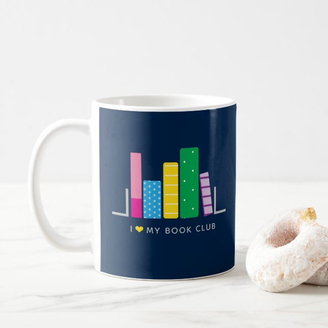 Mug Club de livres amusants en bleu et jaune (Avec donut)