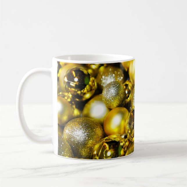 Mug Cluster de balles de Noël doré et jaune (Gauche)