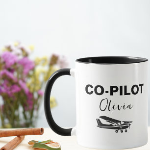 Mug CO-PILOTE Moderne Texte & Avion, Cadeau Personnali