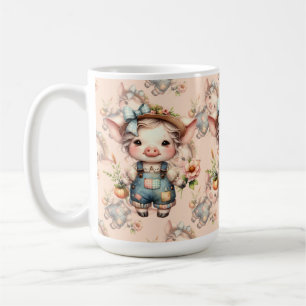 Mug Cochon fermier mignon dans les salons avec fleurs