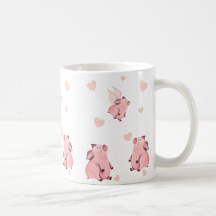 Mug Cochon volant mignon ailes roses roses