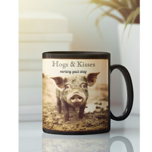 Mug Cochons & Bisous Rustique Vieilli Cochon Sépia