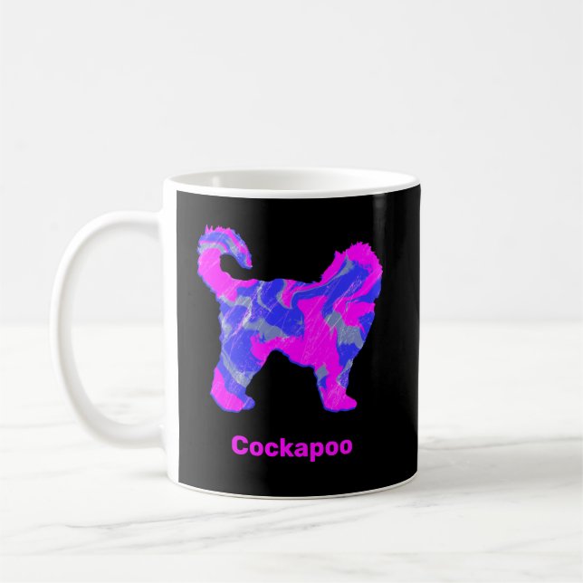Mug Cockapoo Chien Silhouette Fou Rose Chaud Noir (Gauche)