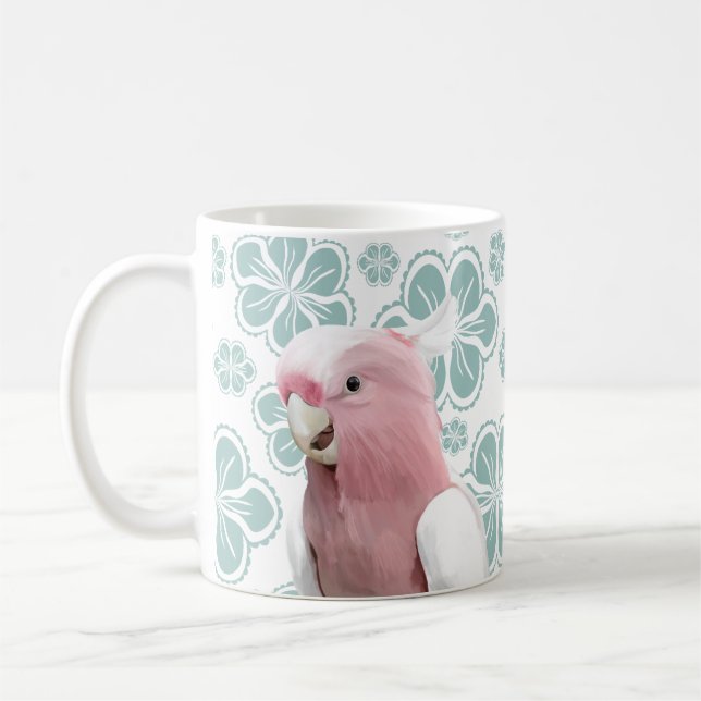 Mug Cockatoo rose sur les fleurs bleues (Gauche)